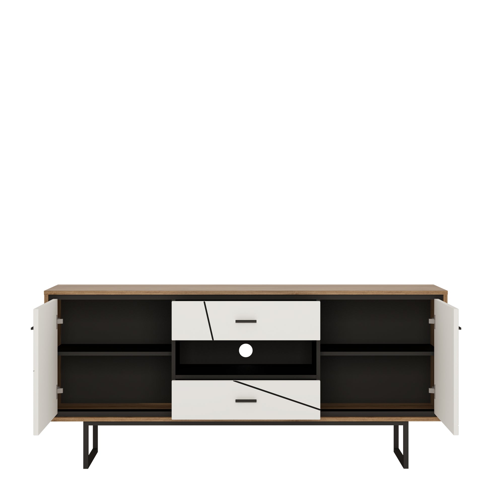 Brolo 2 Door 2 Drawer TV Unit With the Walnut and Dark Panel Finish