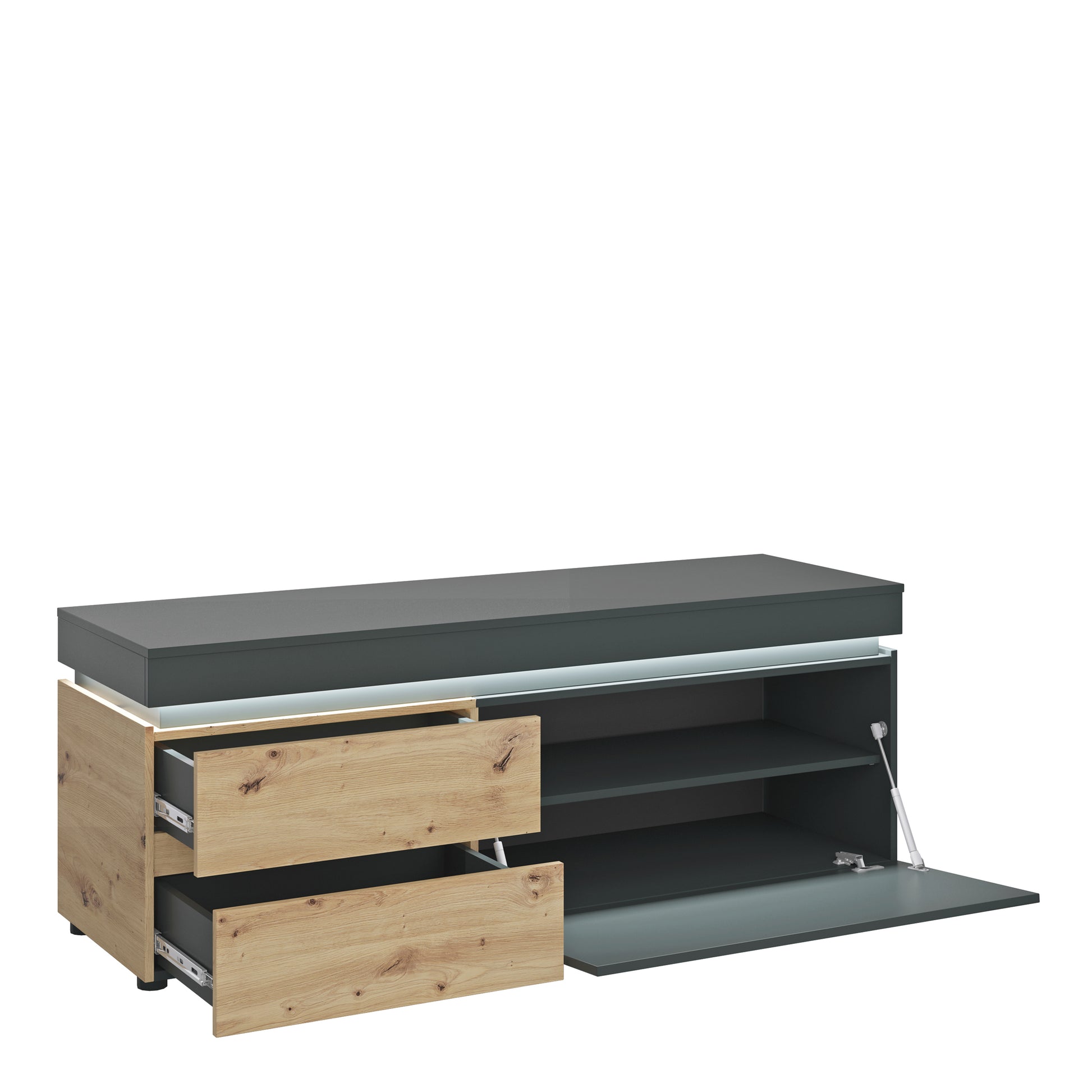 Luci 1 Door 2 Drawer 150cm TV Unit (including LED lighting) in Platinum and Oak