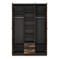 Brooklyn 3 Door Wardrobe with 2 Drawers in Walnut and Dark Matera Grey