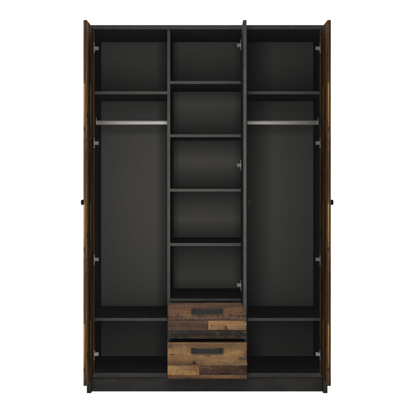 Brooklyn 3 Door Wardrobe with 2 Drawers in Walnut and Dark Matera Grey