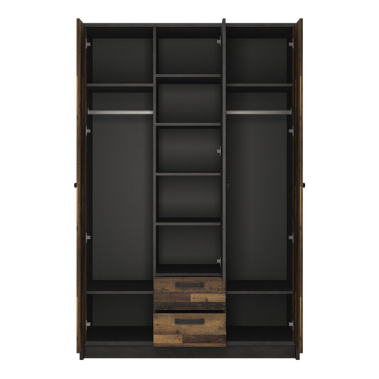 Brooklyn 3 Door Wardrobe with 2 Drawers in Walnut and Dark Matera Grey