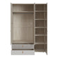 Denim 3 Door 2 Drawer Wardrobe in Light Walnut, Grey Fabric Effect and Cashmere