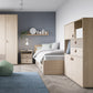 Denim 3 Door 2 Drawer Wardrobe in Light Walnut, Grey Fabric Effect and Cashmere