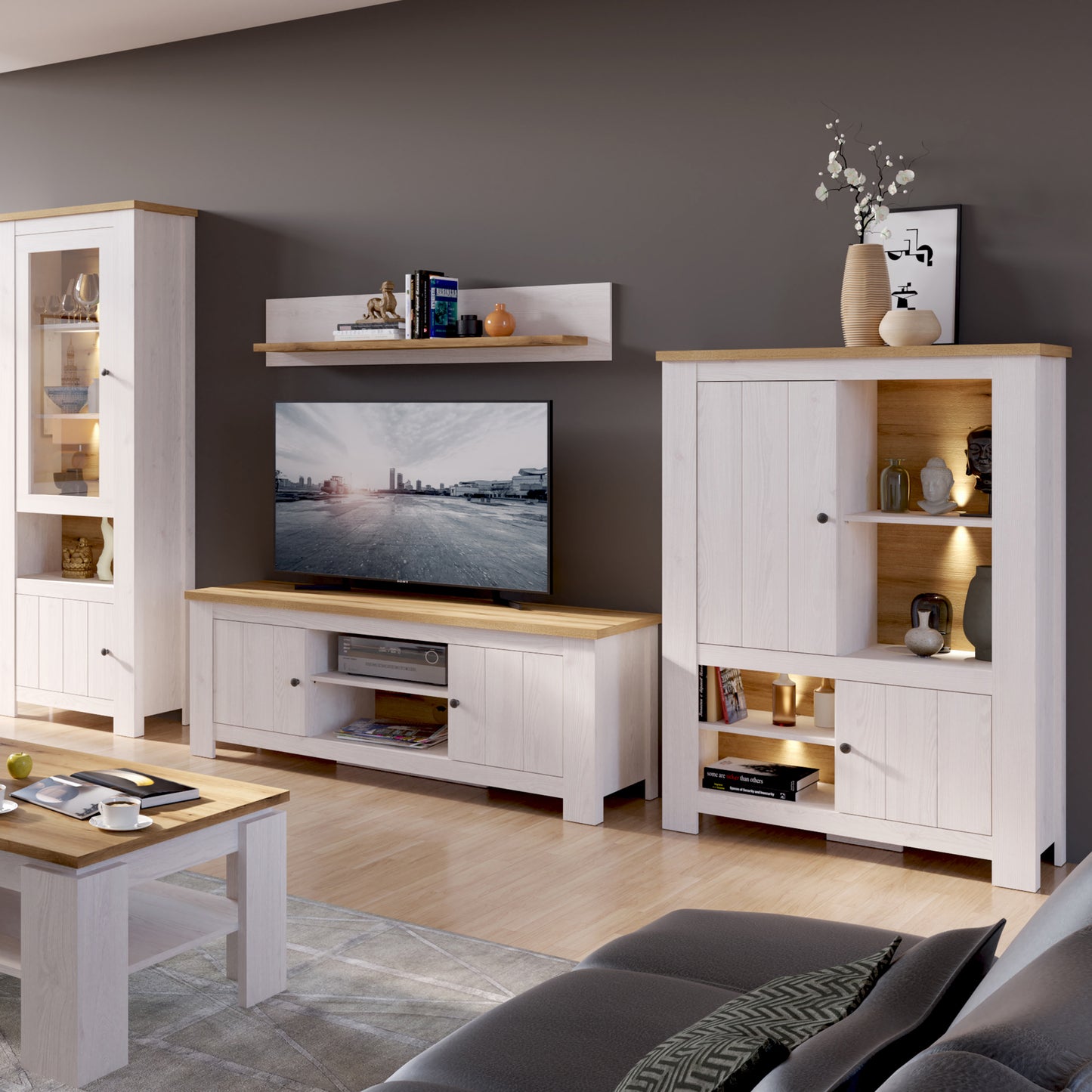 Celesto 2 Door TV Unit in White and Oak (154cm)