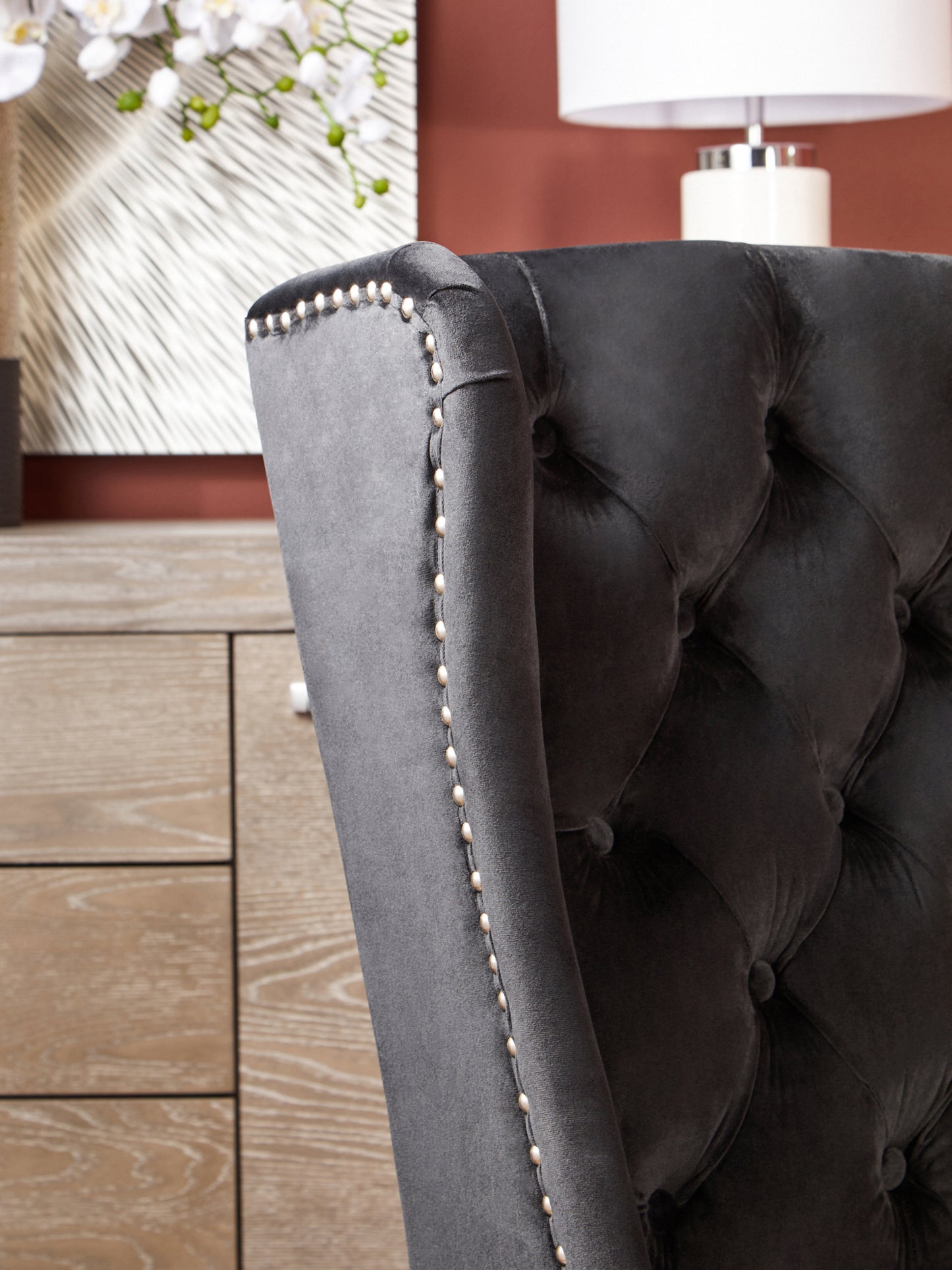 Kensington Townhouse Black Velvet Dining Chair with Dark Legs