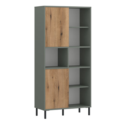 Darwin Bookcase 2 Door in Green/Oak