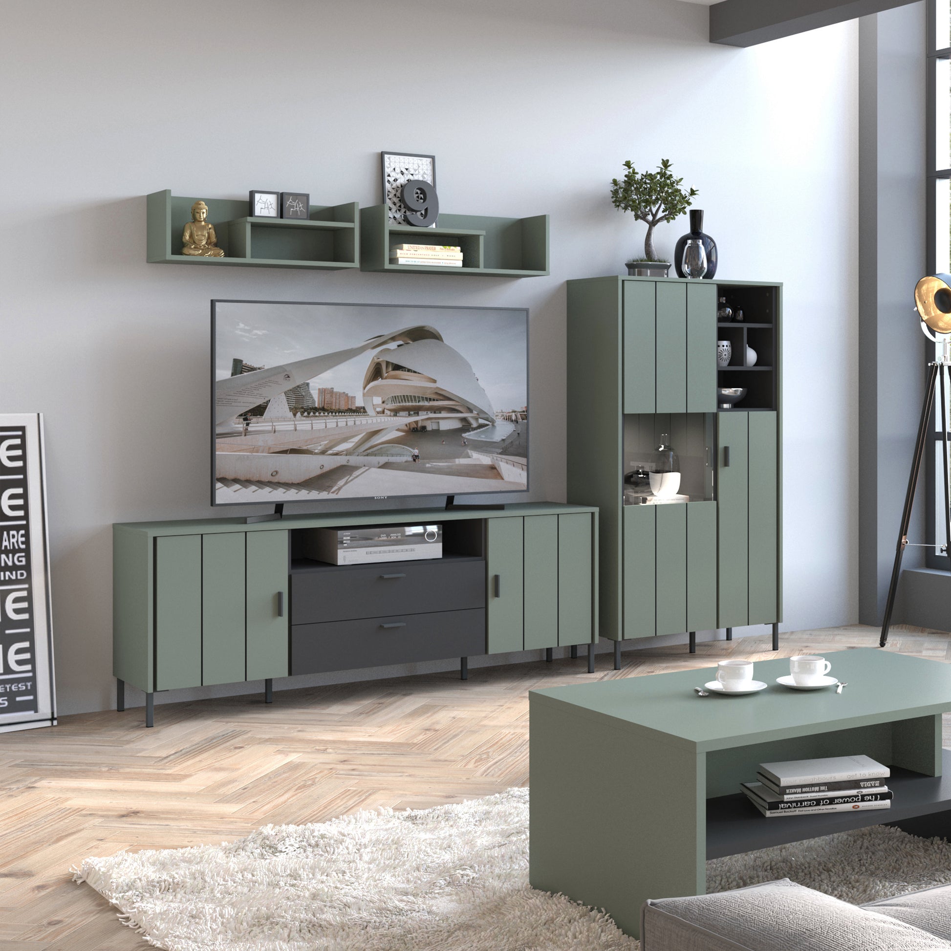 Arundel TV Cabinet 2 Door 2 Drawer 173cm wide 65cm High in Green/Grey