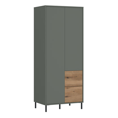 Darwin Wardrobe 2 Door 2 Drawer in Green/Oak