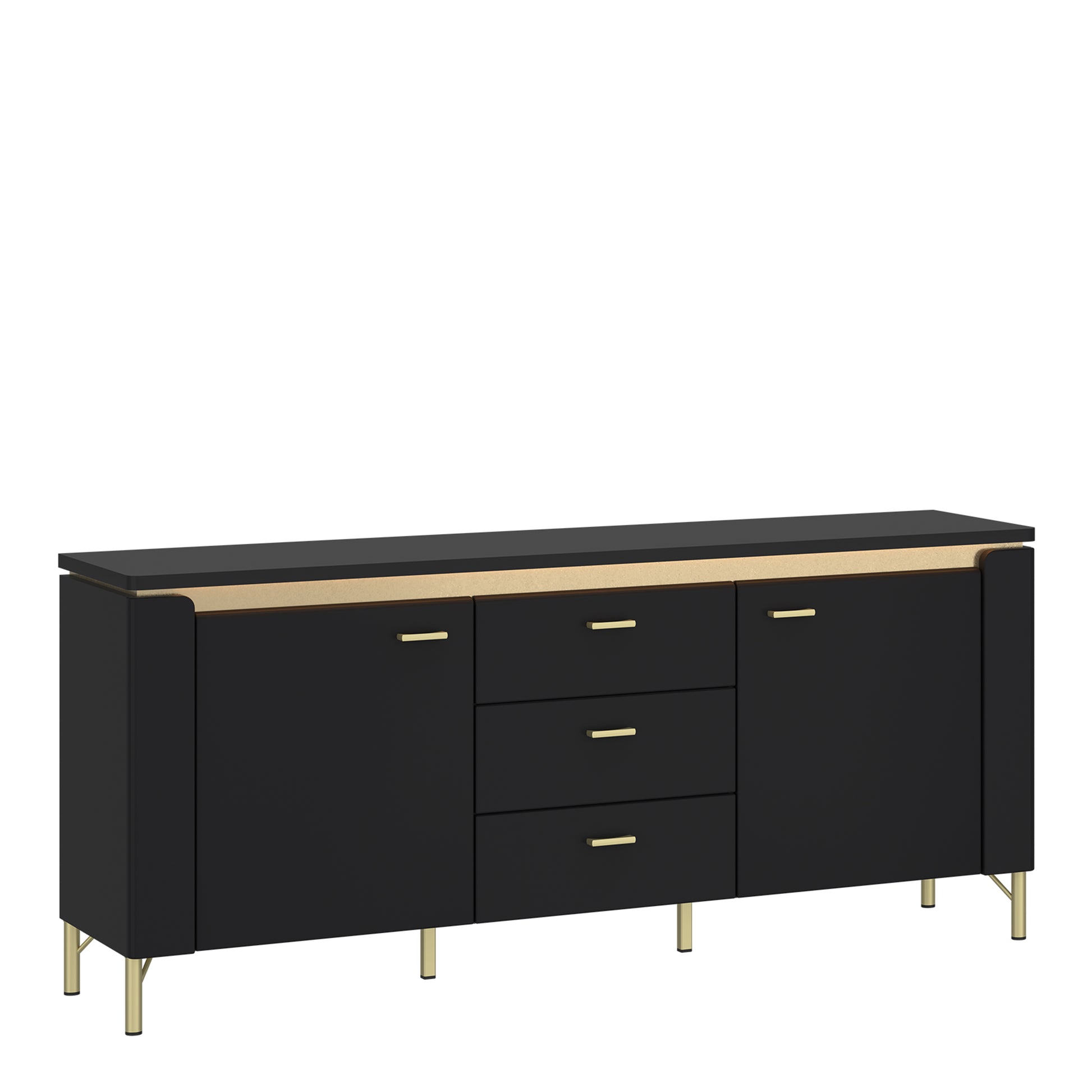 Genoa TV Cabinet 2 Door 3 Drawer 155cm Wide in Black Matt/Gold