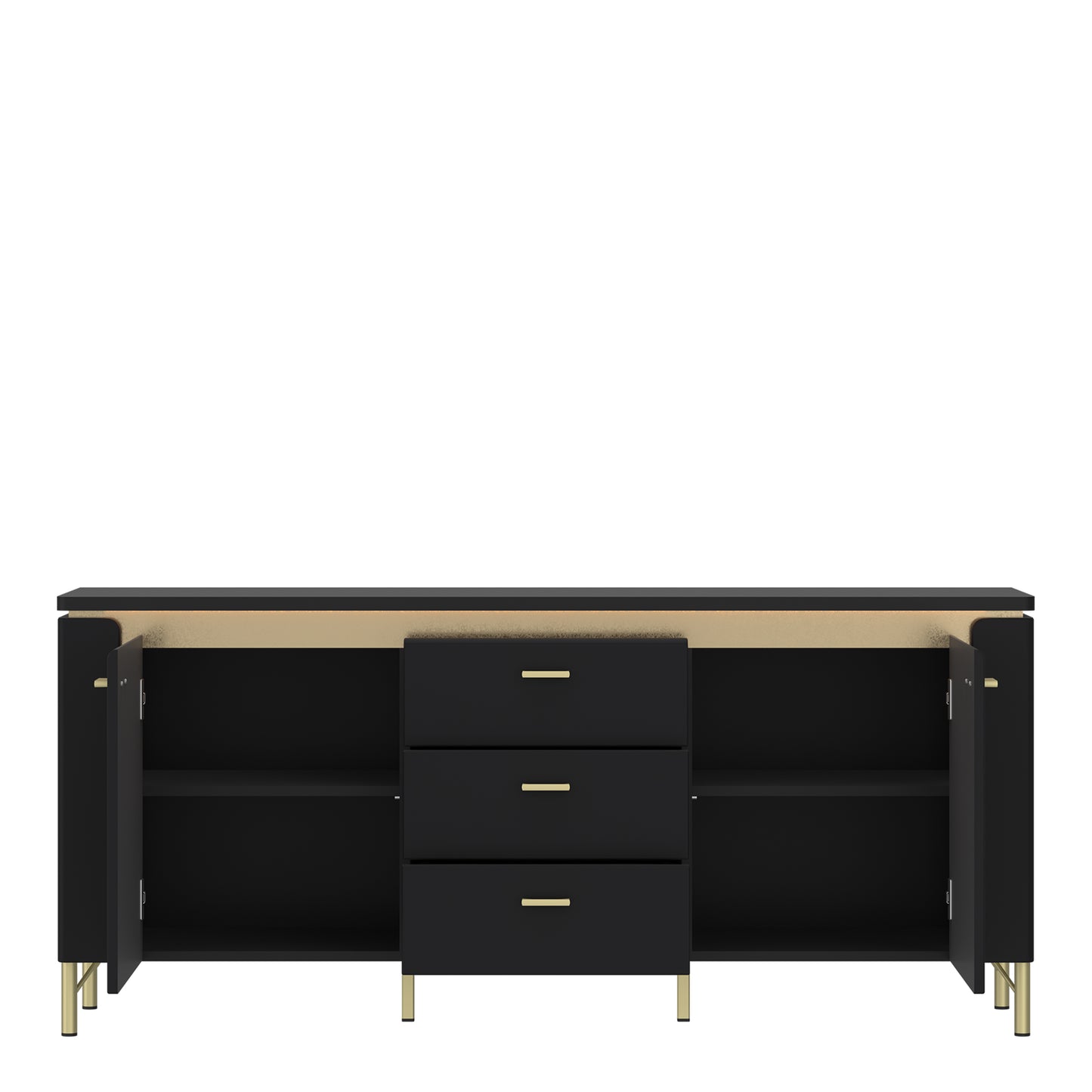 Genoa TV Cabinet 2 Door 3 Drawer 155cm Wide in Black Matt/Gold