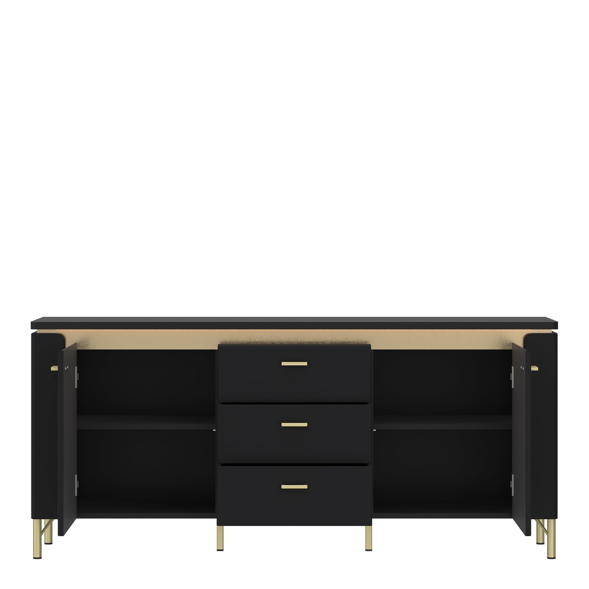 Genoa TV Cabinet 2 Door 3 Drawer 155cm Wide in Black Matt/Gold