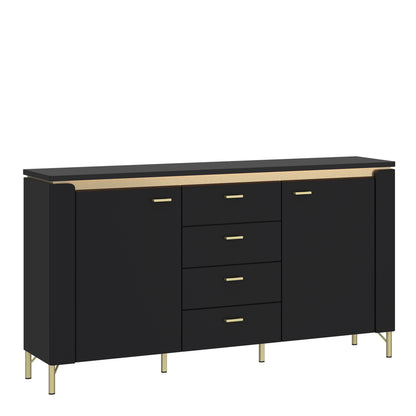 Genoa Sideboard 2 Door 4 Drawer in Black Matt/Gold