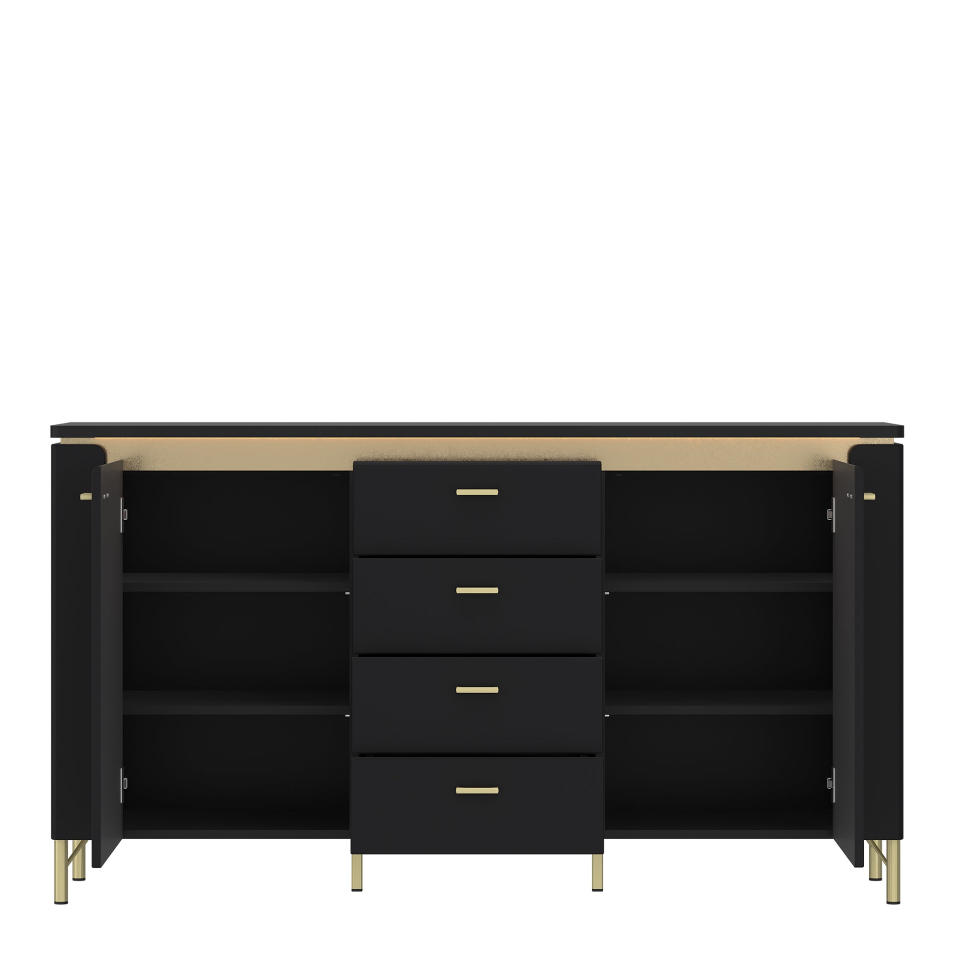 Genoa Sideboard 2 Door 4 Drawer in Black Matt/Gold