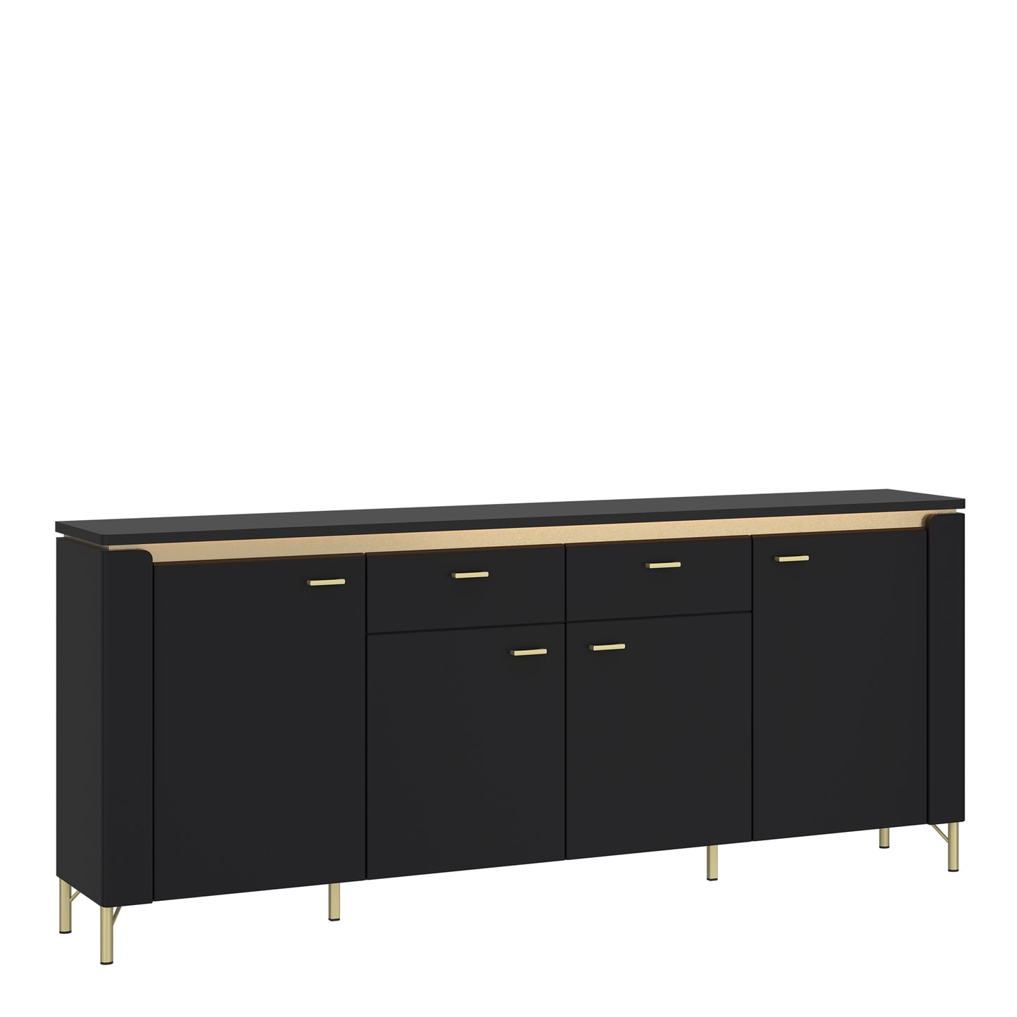 Genoa Sideboard 4 Door 2 Drawer in Black Matt/Gold