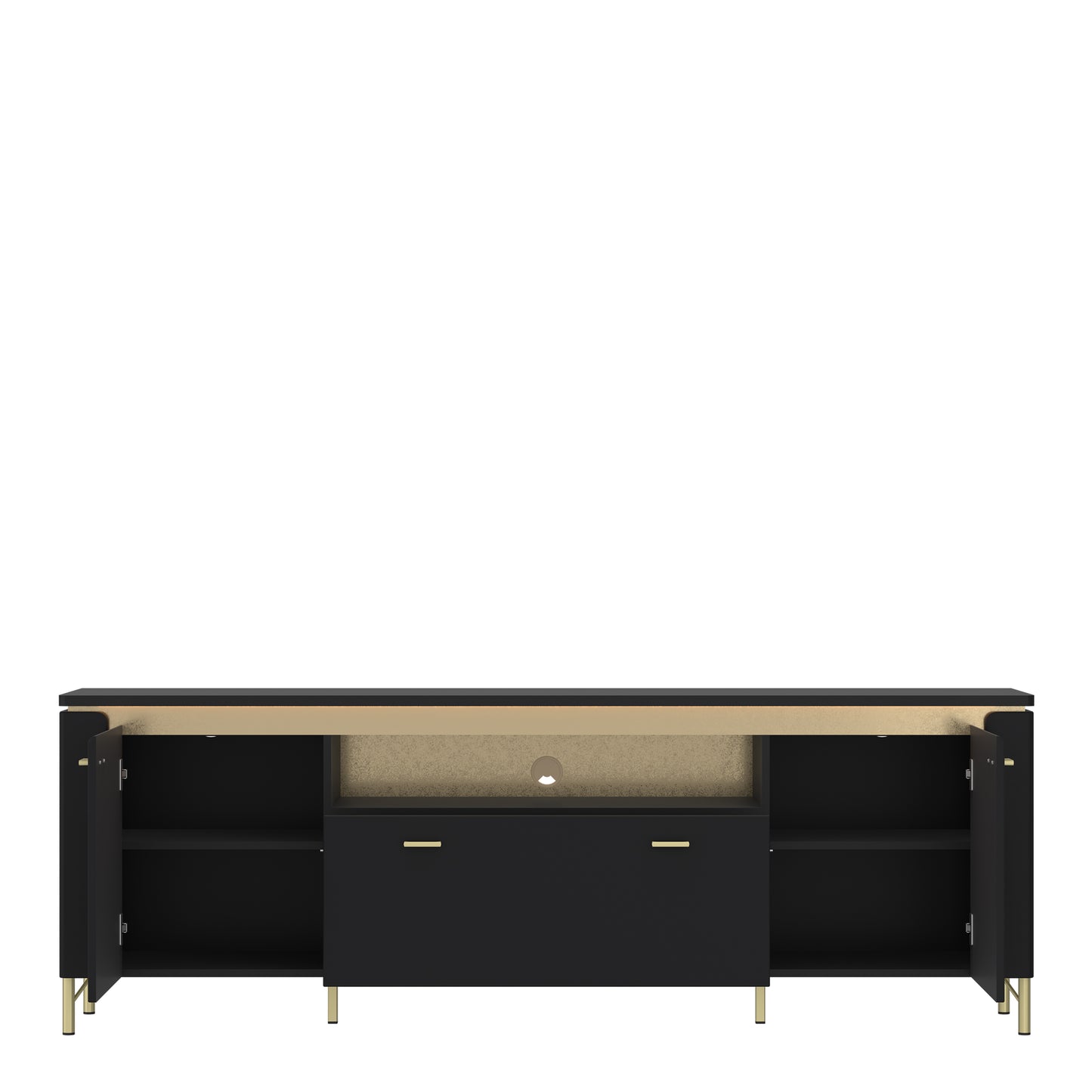 Genoa TV Cabinet 2 Door 1 Drawer 200cm Wide in Black Matt/Gold