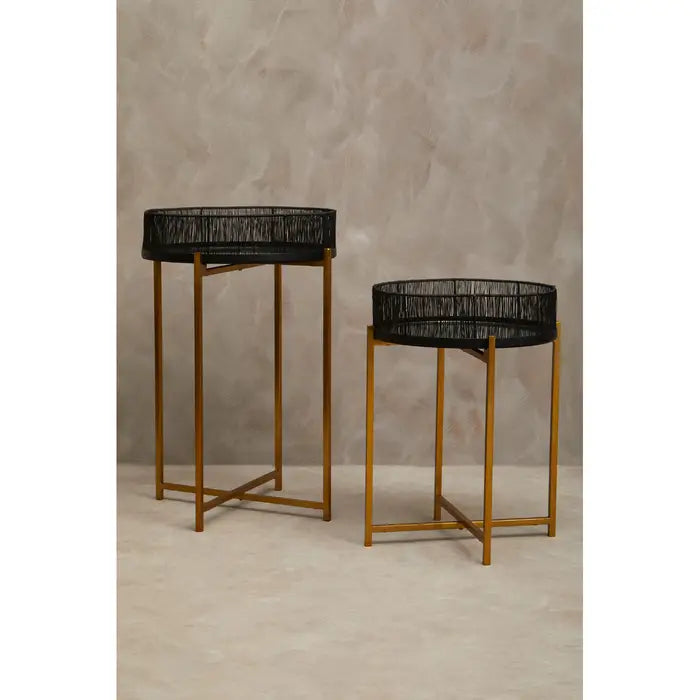 Enzo Set Of Two Black Wire And Gold  Frame Tables