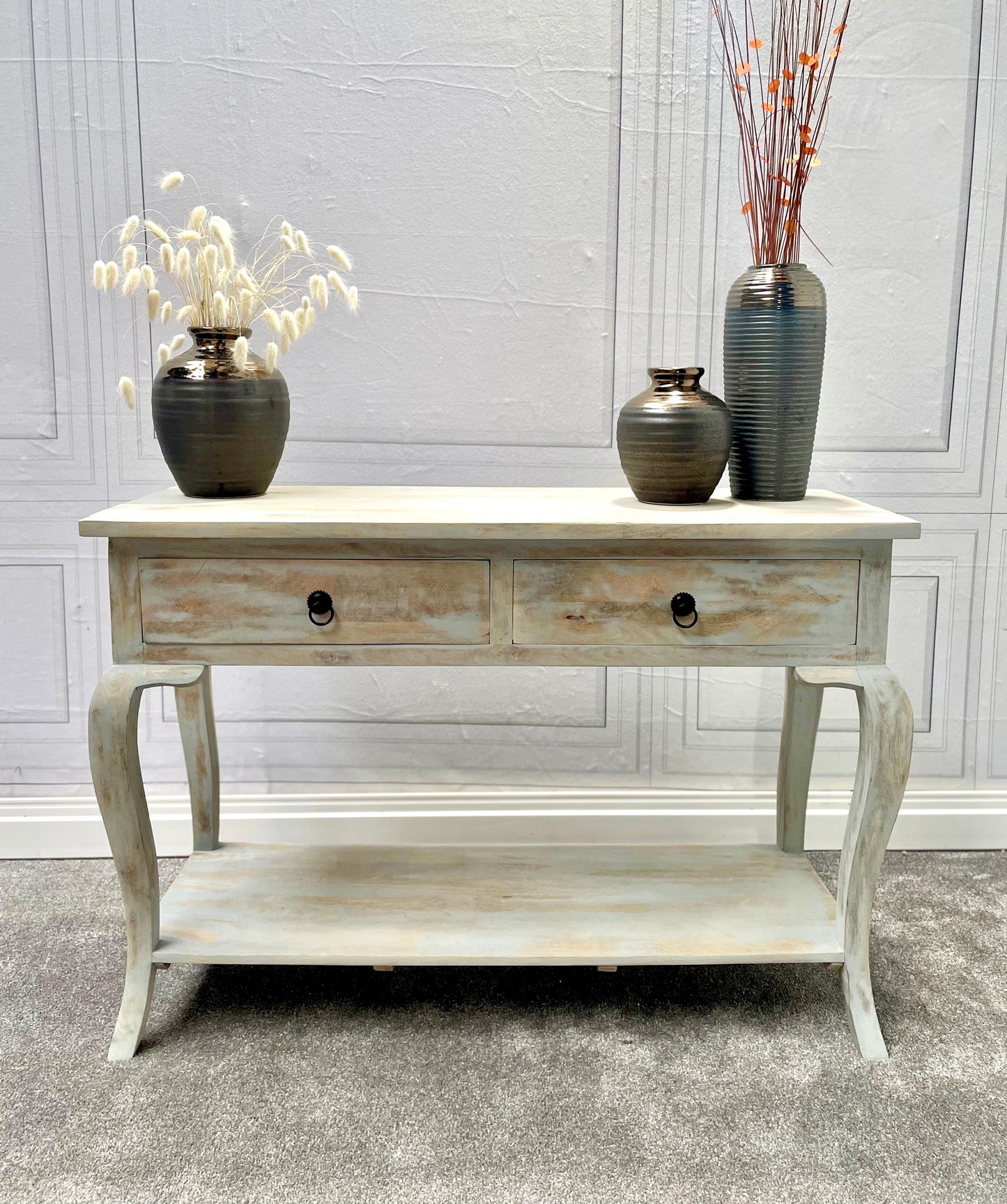 Cottage-chic Style Two Drawer Mango Wood Console Table