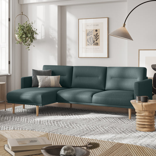 Larvik Chaiselongue Sofa  (LH) - Dark Green, Oak Legs