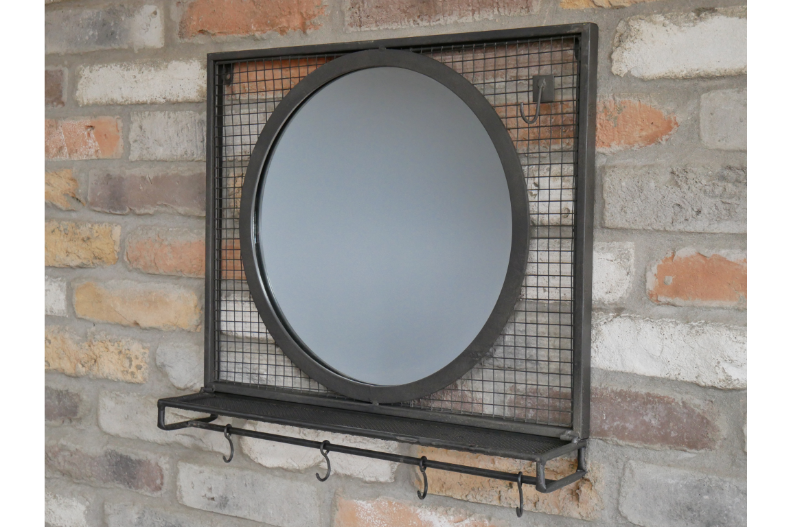 Industrial Mirror with Shelf with hooks