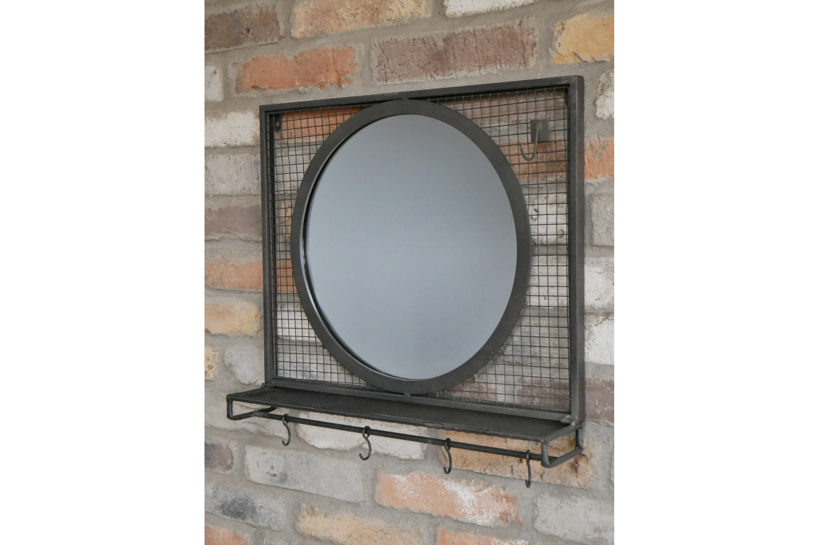 Industrial Mirror with Shelf with hooks