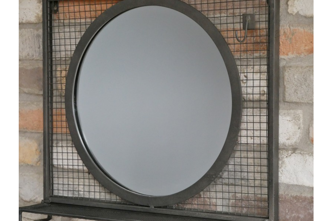 Industrial Mirror with Shelf with hooks