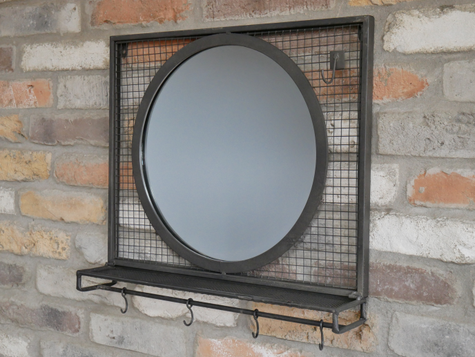 Industrial Mirror with Shelf with hooks