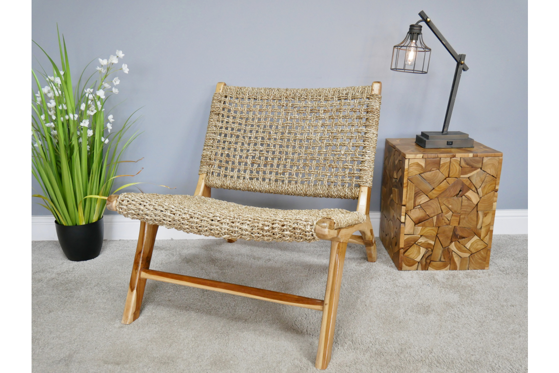 Teak and Rattan Lazy Chair