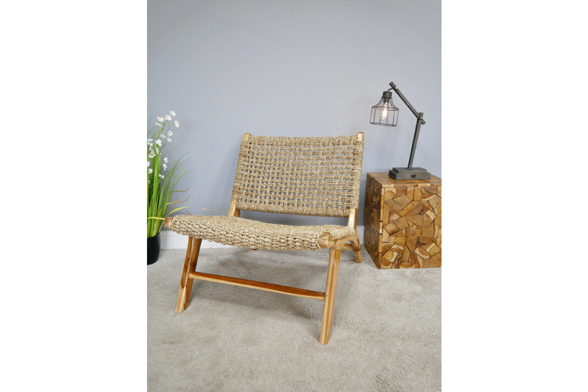 Teak and Rattan Lazy Chair