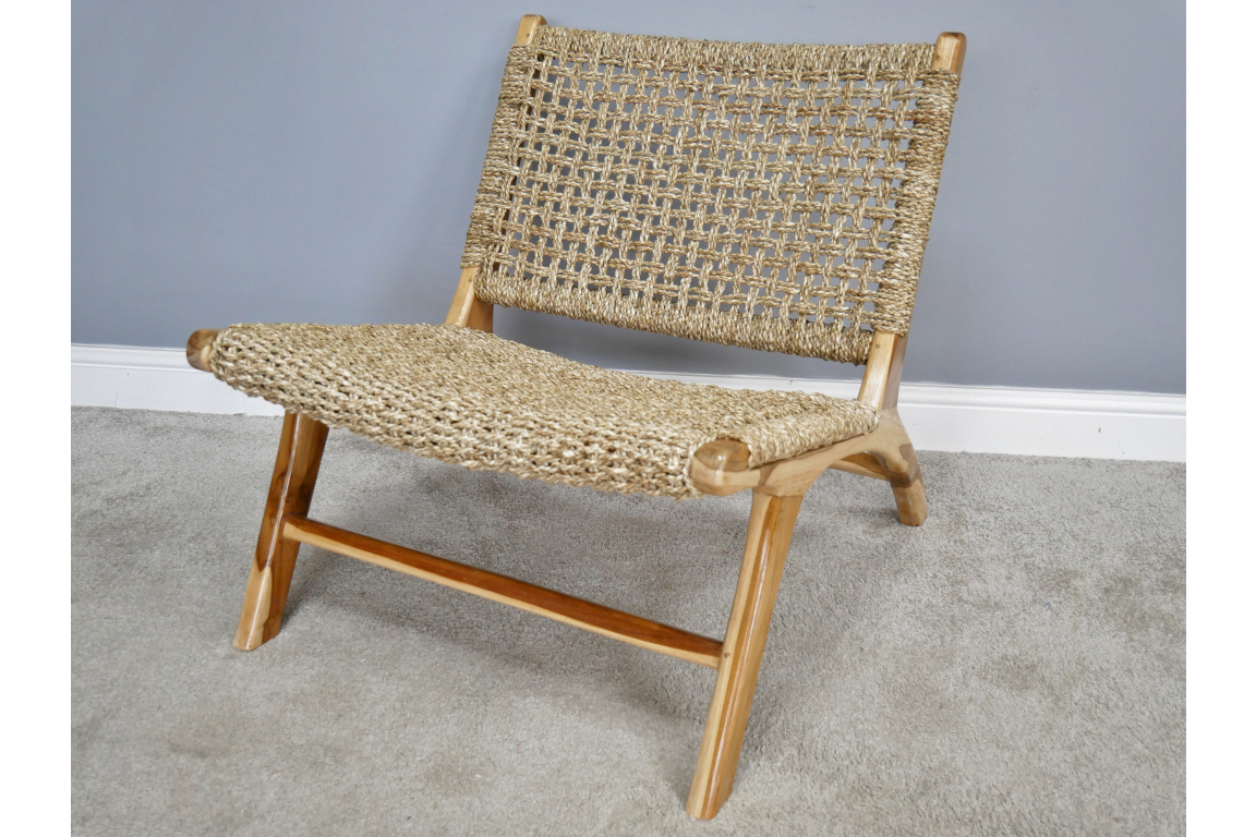 Teak and Rattan Lazy Chair