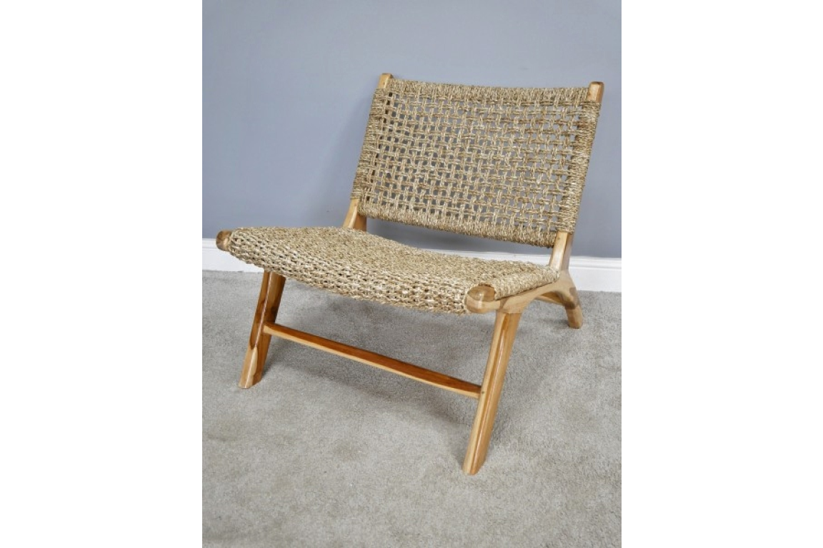 Teak and Rattan Lazy Chair