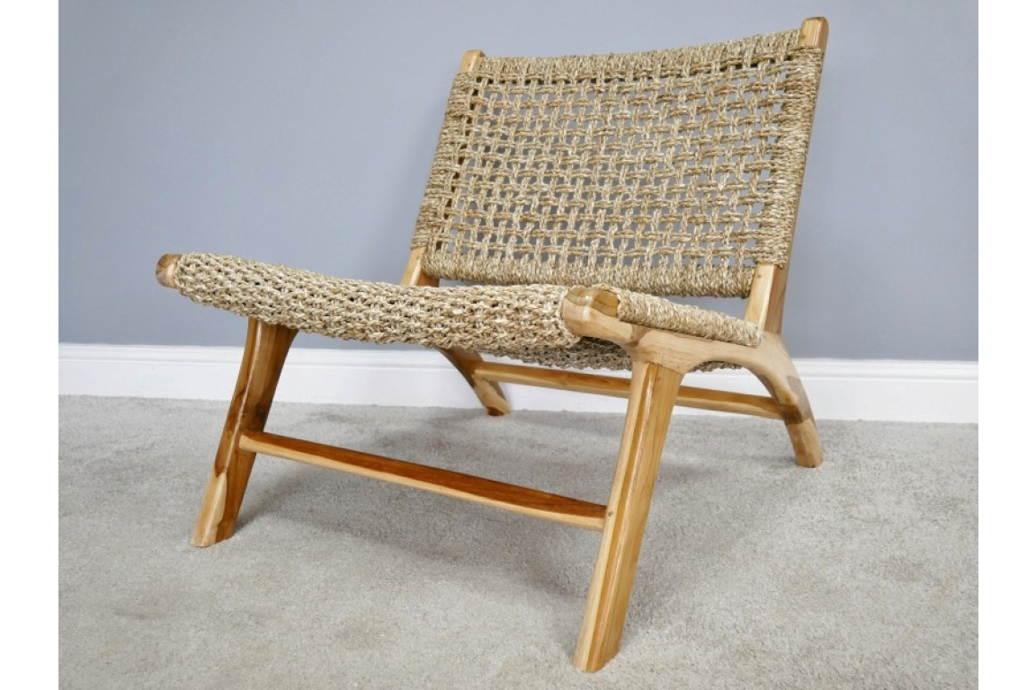 Teak and Rattan Lazy Chair