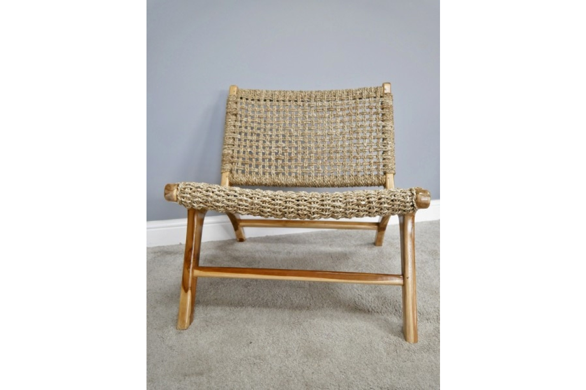 Teak and Rattan Lazy Chair