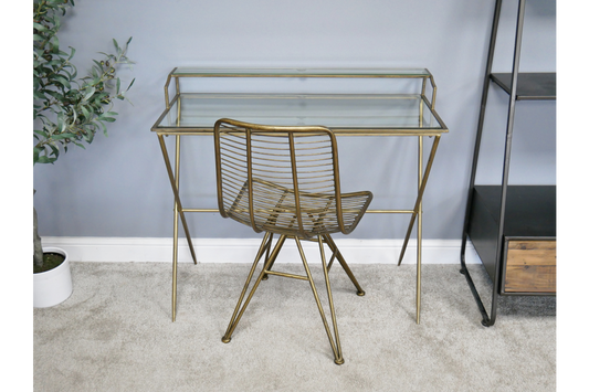 Glass & Metal Desk, Antique Gold