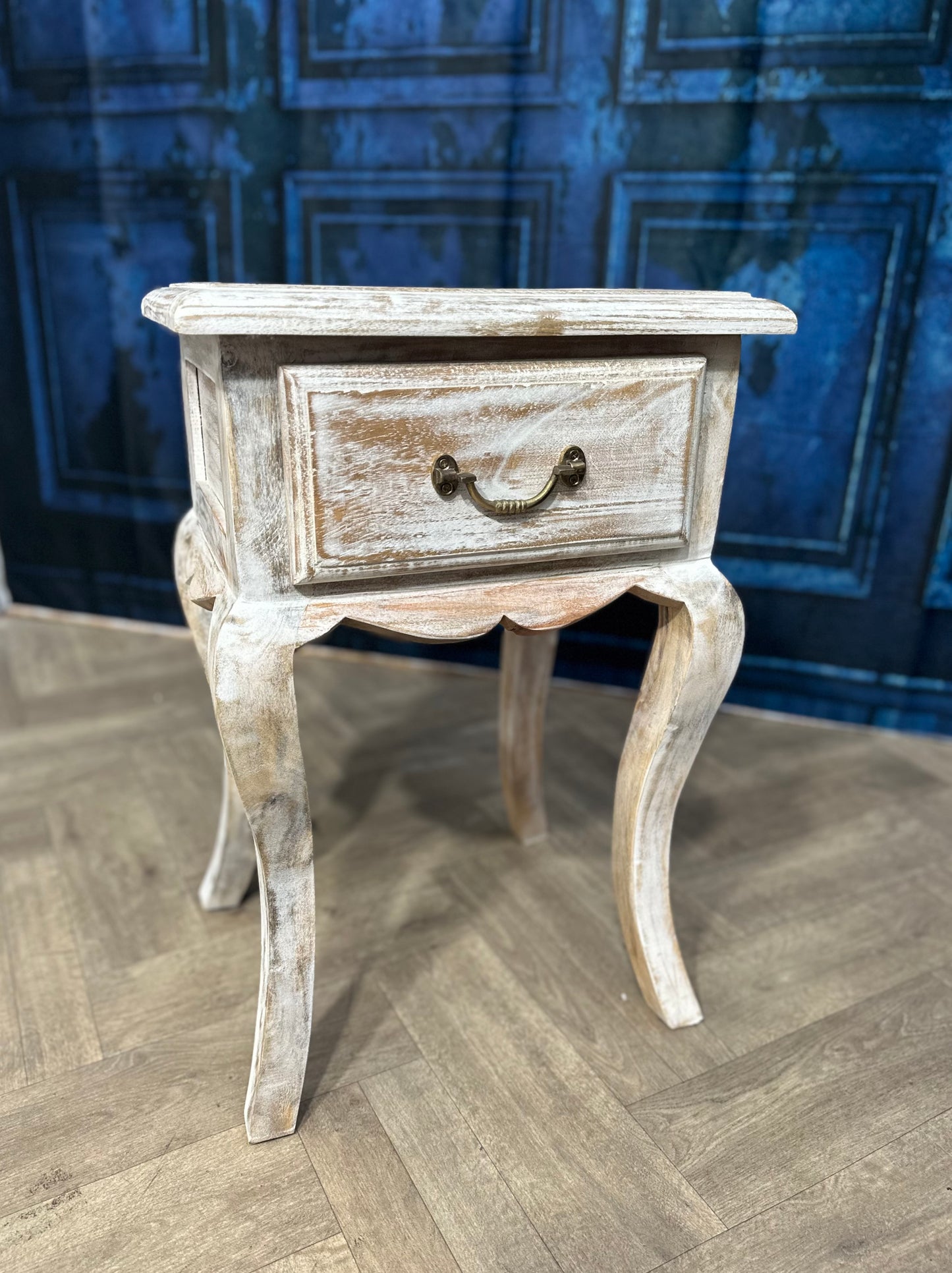 French Shabby Chic White-wash Wooden Side Table