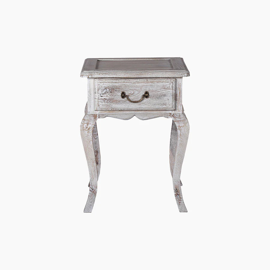 French Shabby Chic White-wash Wooden Side Table