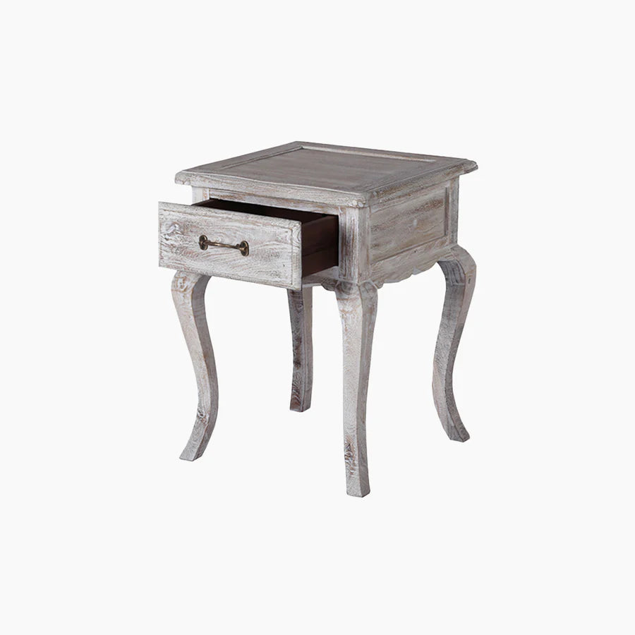 French Shabby Chic White-wash Wooden Side Table