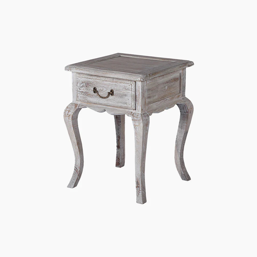 French Shabby Chic White-wash Wooden Side Table