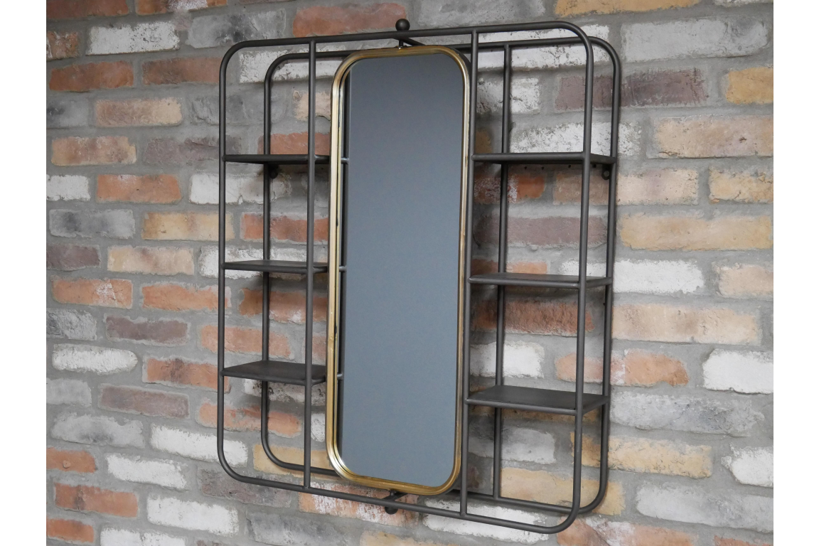 Brass/Gold Wall Unit With Mirror and Shelves