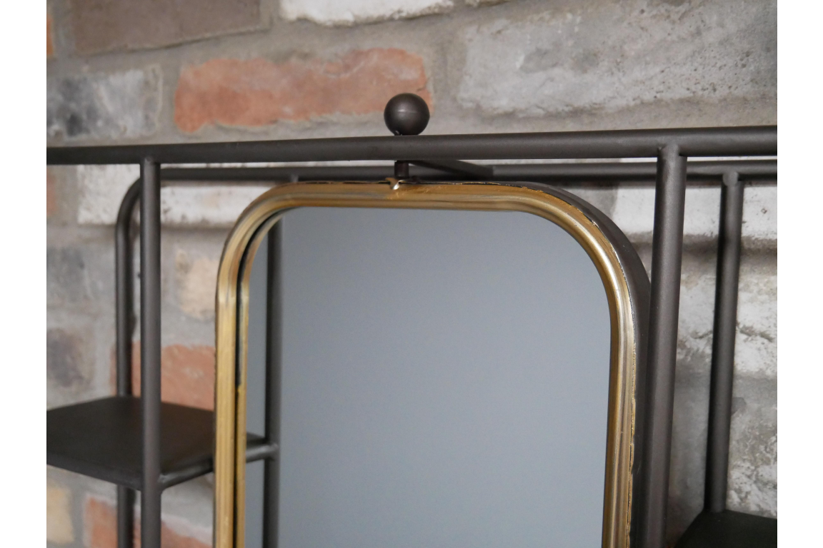 Brass/Gold Wall Unit With Mirror and Shelves