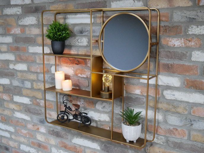 Gold Metal Wall Unit With Mirror, large