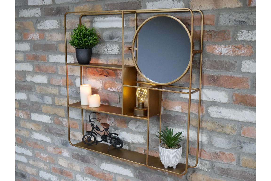 Gold Metal Wall Unit With Mirror, large