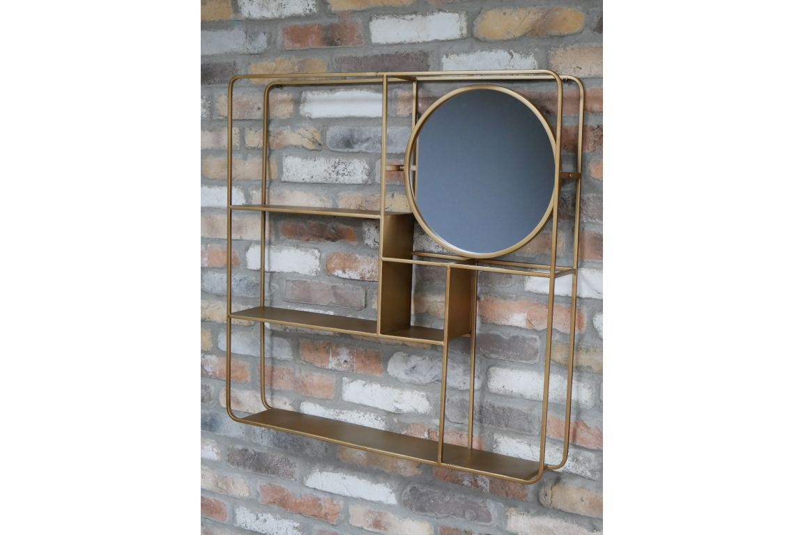 Gold Metal Wall Unit With Mirror, large