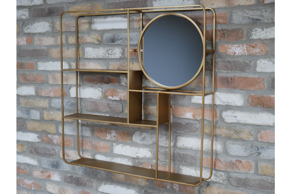 Gold Metal Wall Unit With Mirror, large