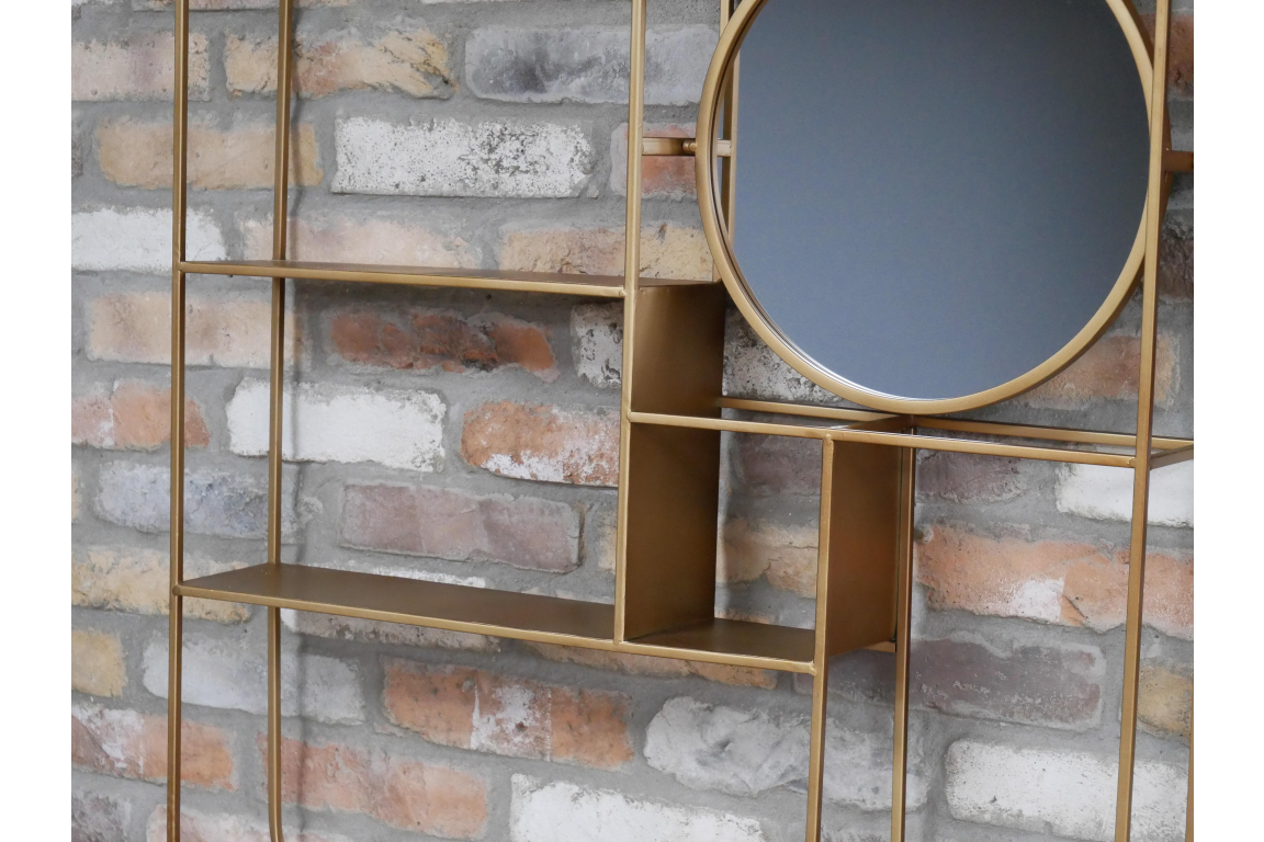 Gold Metal Wall Unit With Mirror, large