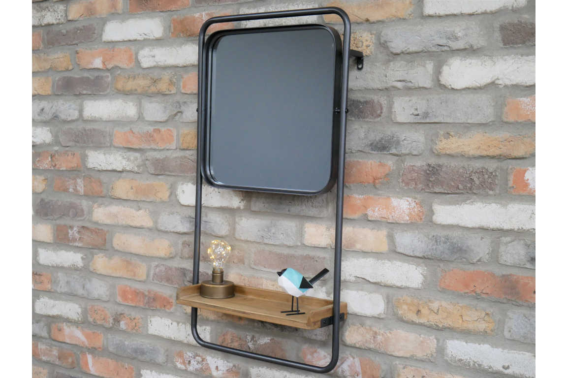 Wooden Shelf Industrial Wall Mirror