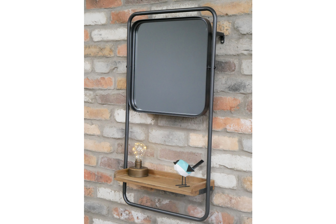 Wooden Shelf Industrial Wall Mirror