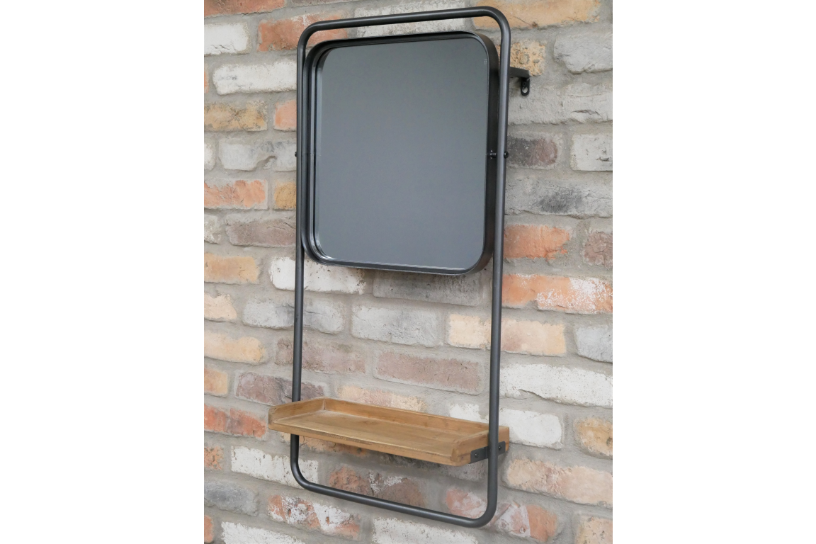 Wooden Shelf Industrial Wall Mirror