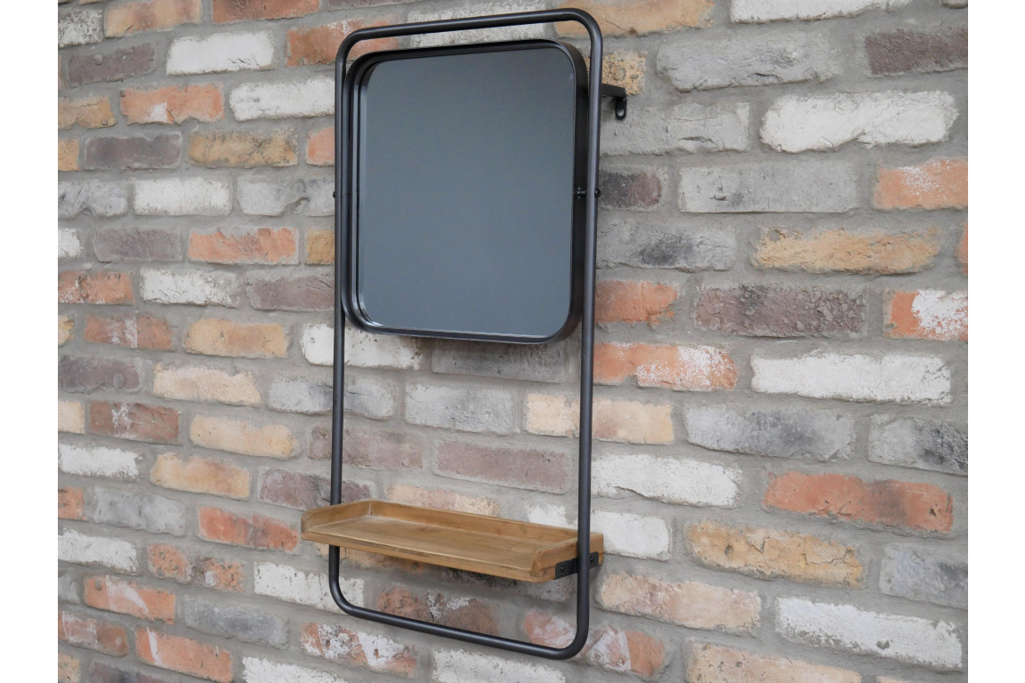 Wooden Shelf Industrial Wall Mirror