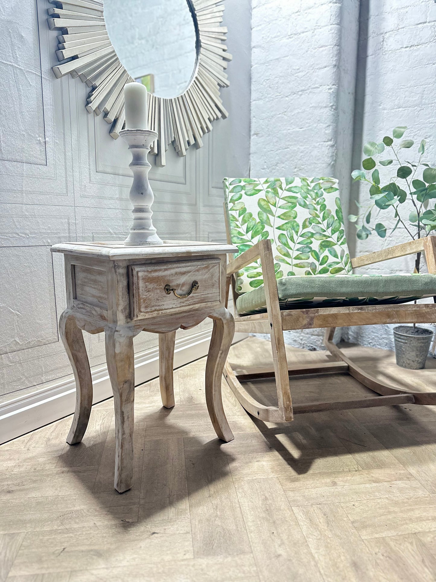 French Shabby Chic White-wash Wooden Side Table