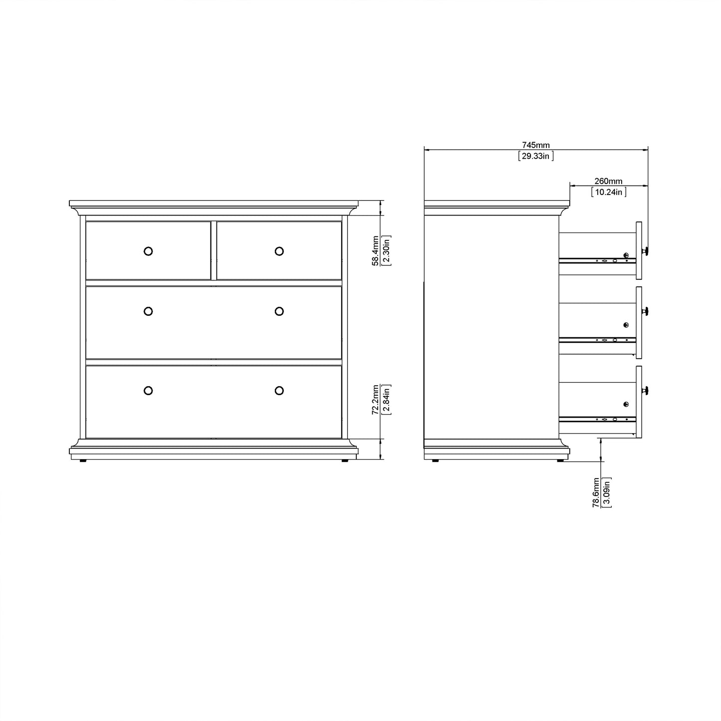 Paris Chest of 4 Drawers in White